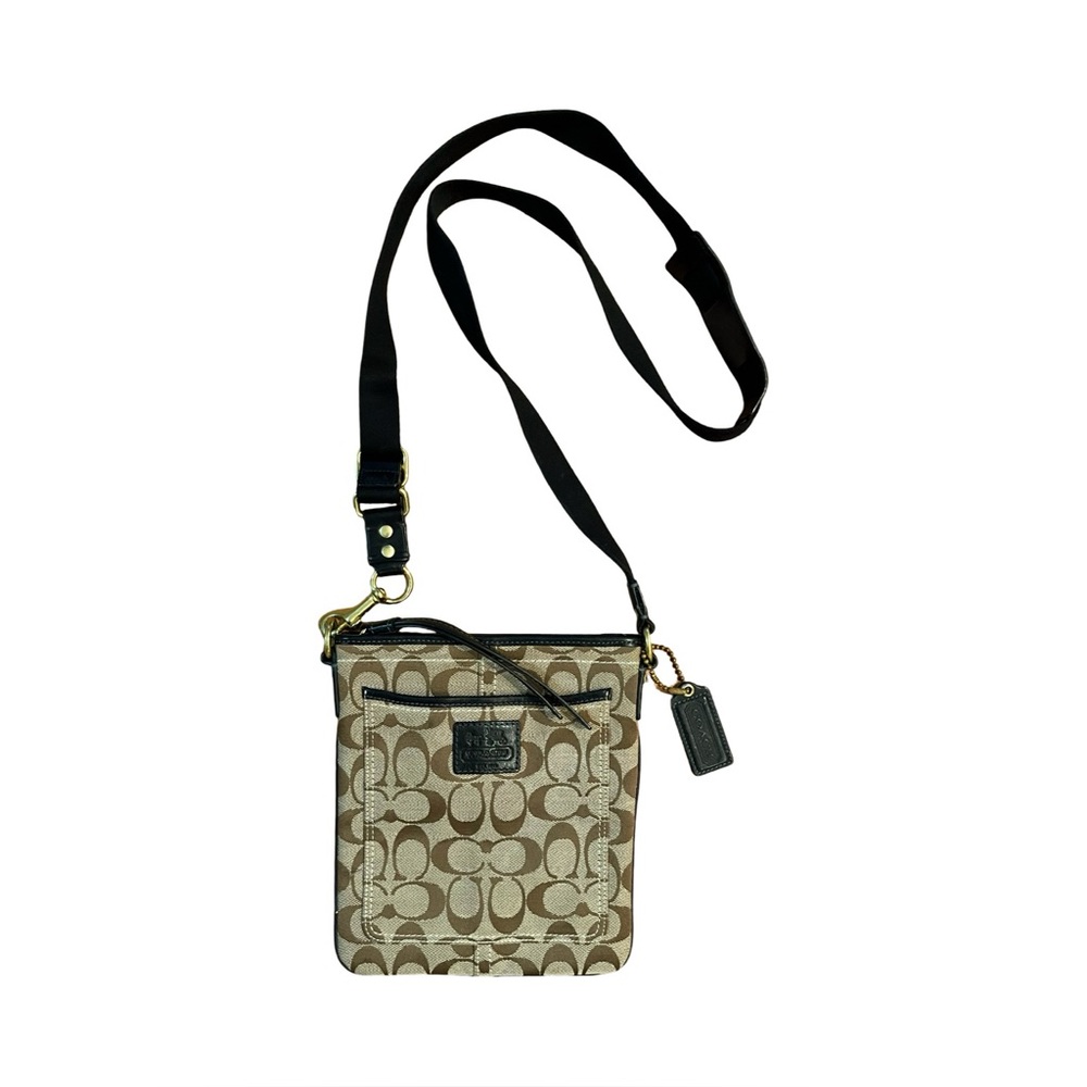 Coach Signature Khaki & Tan Jacquard Swingpack